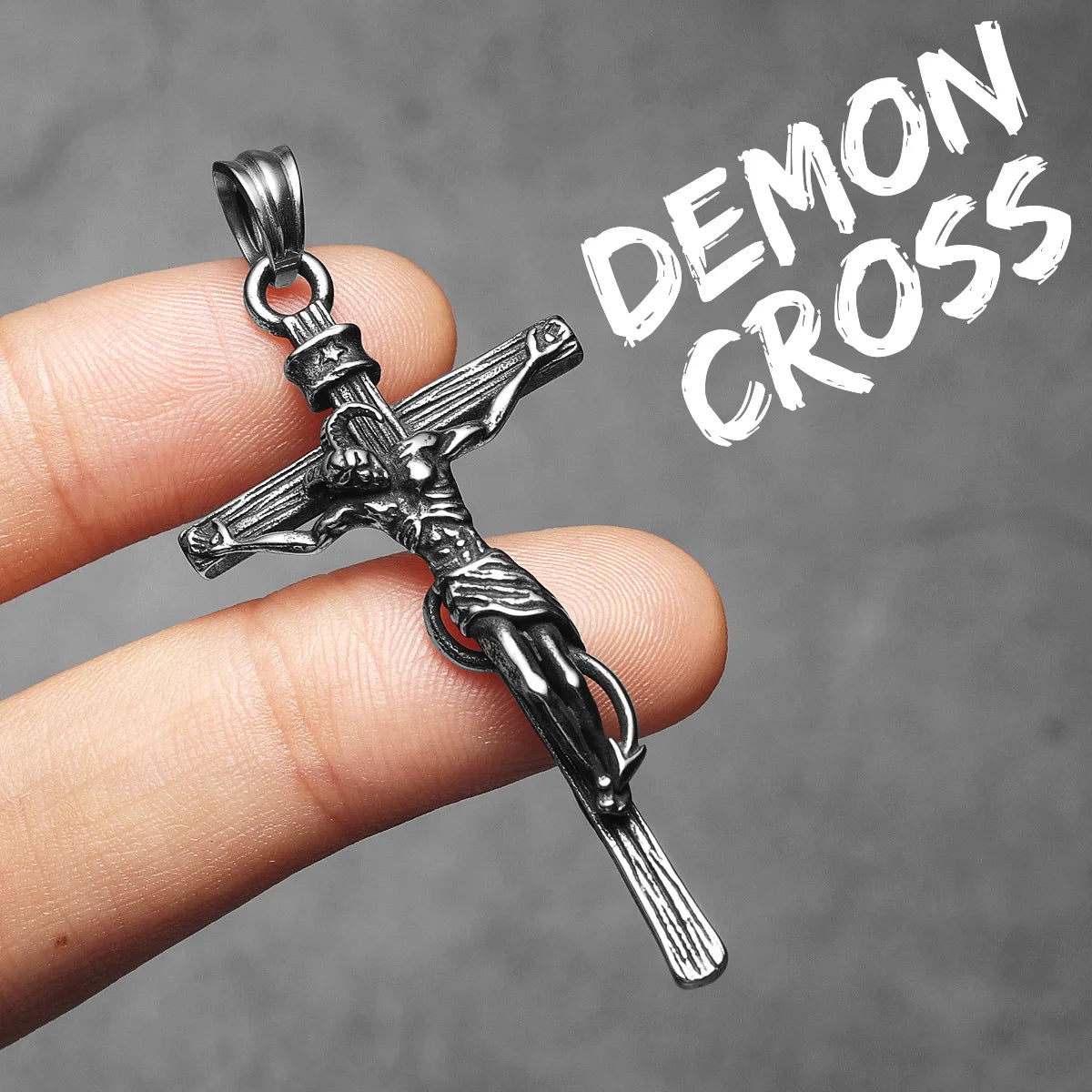 Cross Demon Pendant Necklace Stainless Steel