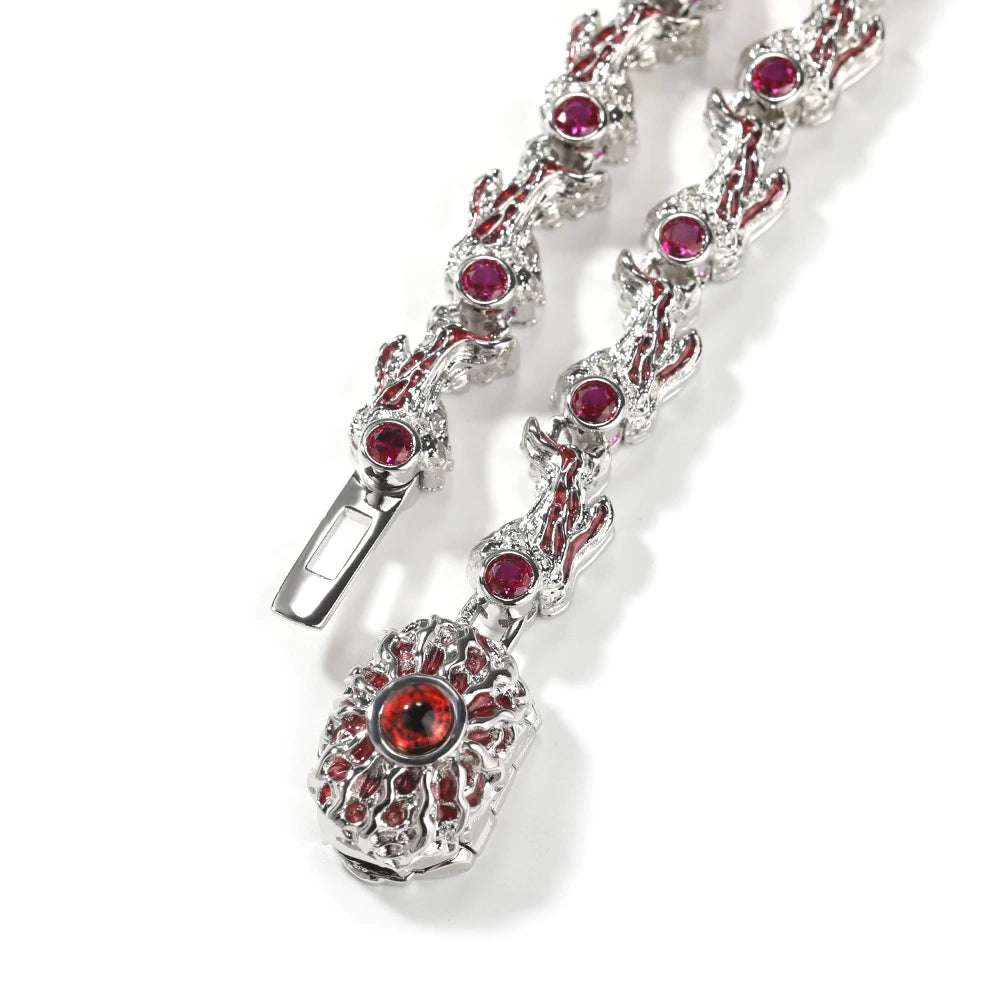 UWIN Iced Out Silver Color Red Eyes Chain Necklaces for Women Men Thrilled Claws Cubic Zirconia Hip Hop Jewelry for Gift