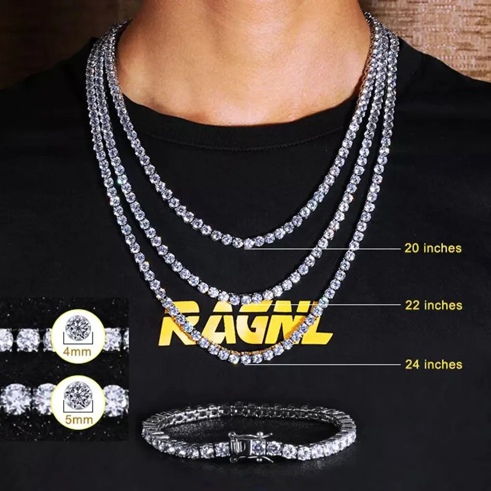 Fashion Jewelry 3mm 4mm 5mm Hip Hop Iced Out Tennis Chain Copper Material Men Rock Necklace Women Bling Zircon Jewelry
