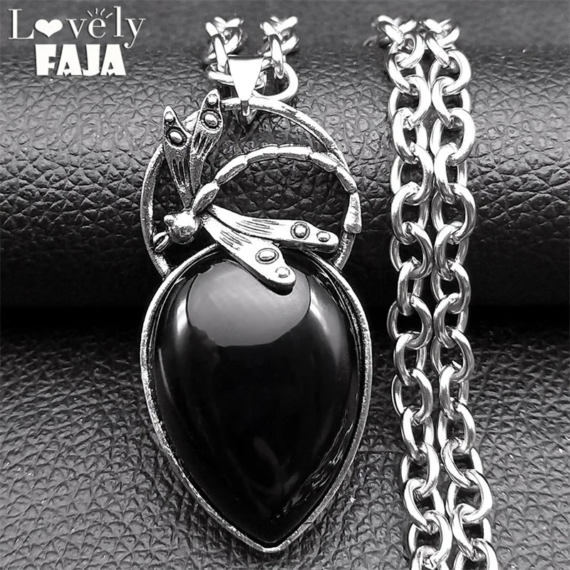 Dragonfly Silver Pendant Vintage Goth Water Drop