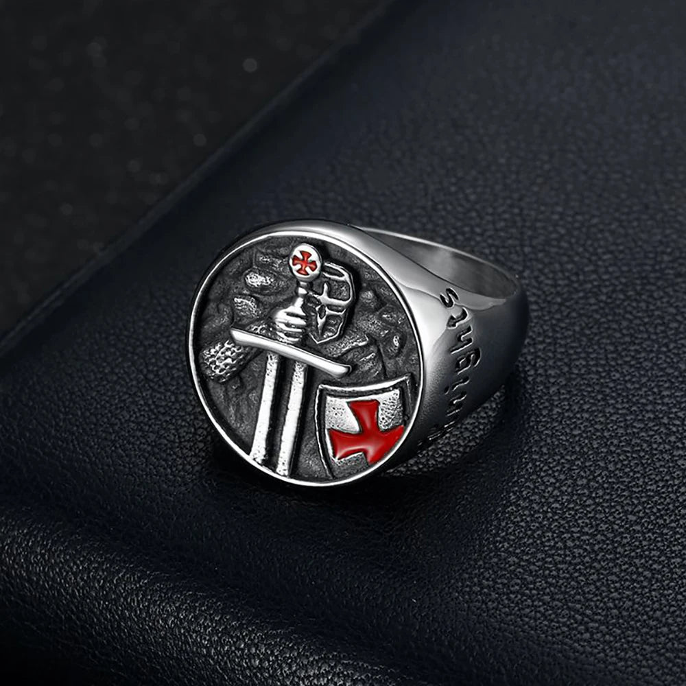 Knights Templar Crusader Shield Cross Ring — Stainless Steel