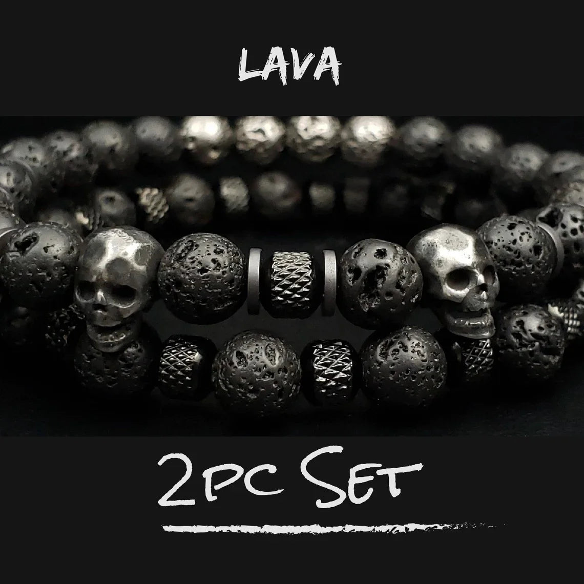 Skull Bead Elastic Bracelet — Stainless Steel