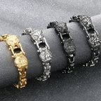 Cool 7MM Wide Men's Lion Head Link Chain Bracelet Vintage Blackened 316l Stainless Steel Bracelets Gothic Biker Jewelry