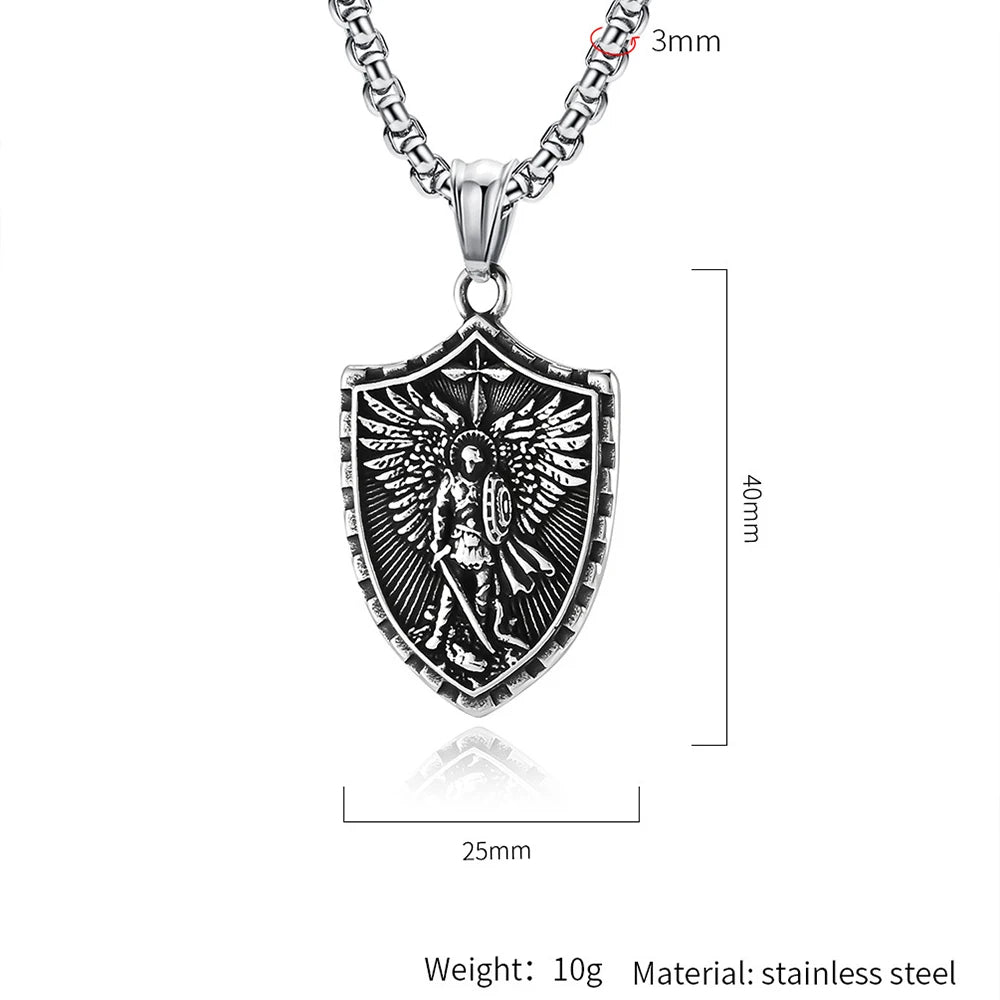 Vintage Stainless Steel Archangel Pendant Chain for Men Powerful St.Michael Necklaces Amulet Fashion Women Jewelry