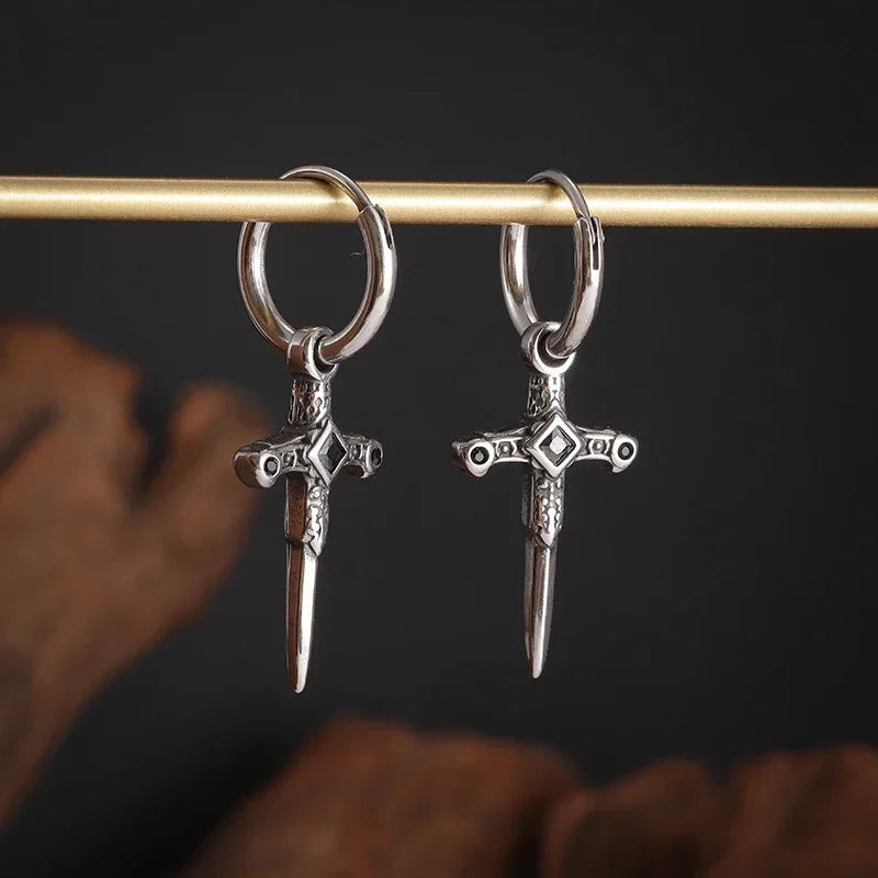 Gothic Spiked Hoop Earrings Small Textured Huggie — Two-Tone