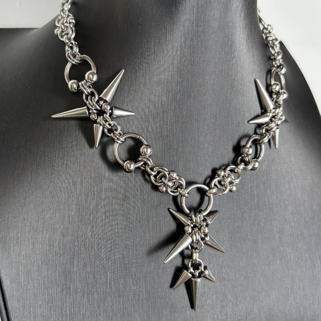 Gothic Geometric Rivet Chain Necklace — Two-Tone
