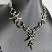 Gothic Geometric Rivet Chain Necklace — Two-Tone