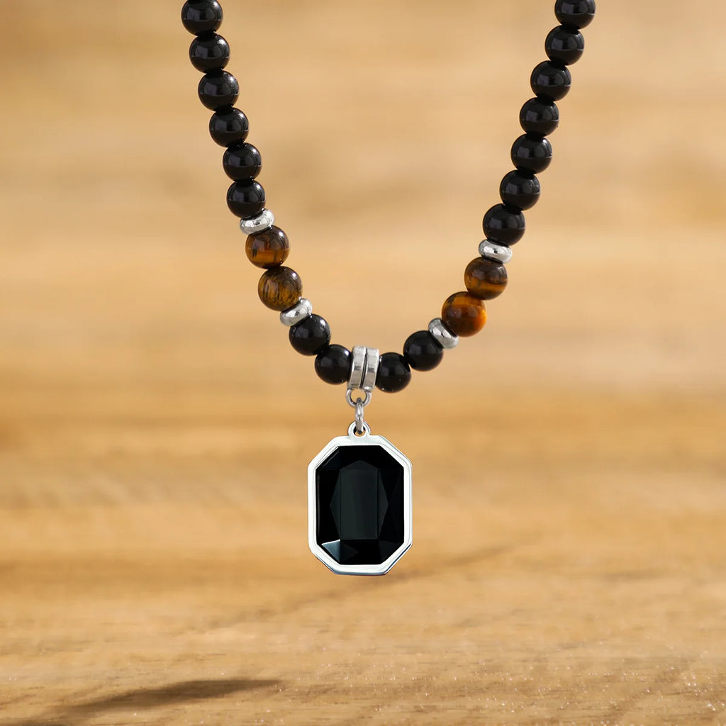 Iced Out Tiger Black Pendant Eye Rosary Crystal