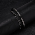 Men's 2pcs Set Simple Fashion Cuban Snake Link Chain Bracelet Stainless Steel Open Cuff Bangle Punk Hip Hop Jewelry Set