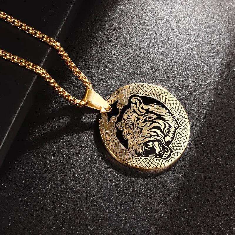 Domineering Ferocious Tiger Head Pendant Stainless Steel Animal Necklace Men's Punk Trend Cool Jewelry Boy Gift