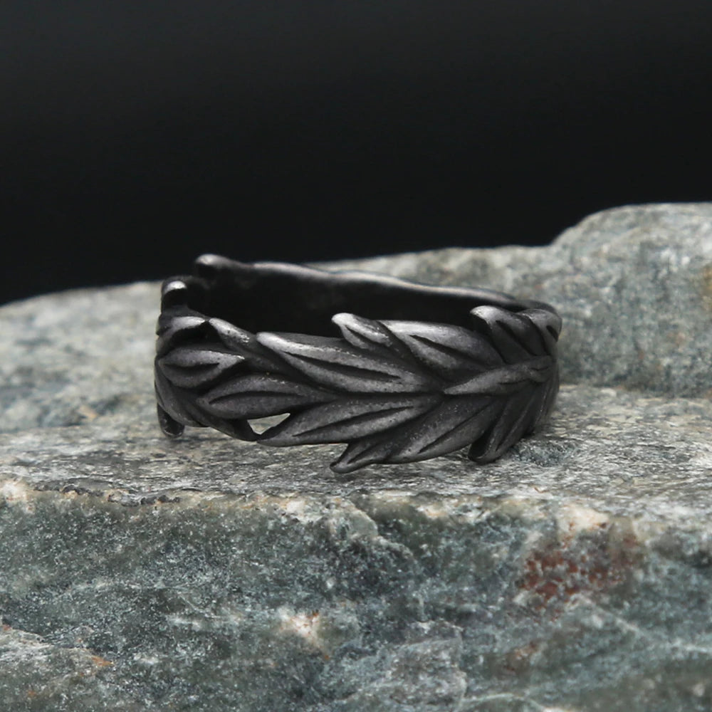 New Vintage 316L Stainless Steel Black Ears of Wheat Rings For Men Women Fashion Punk Creative Amulet Jewelry Gifts