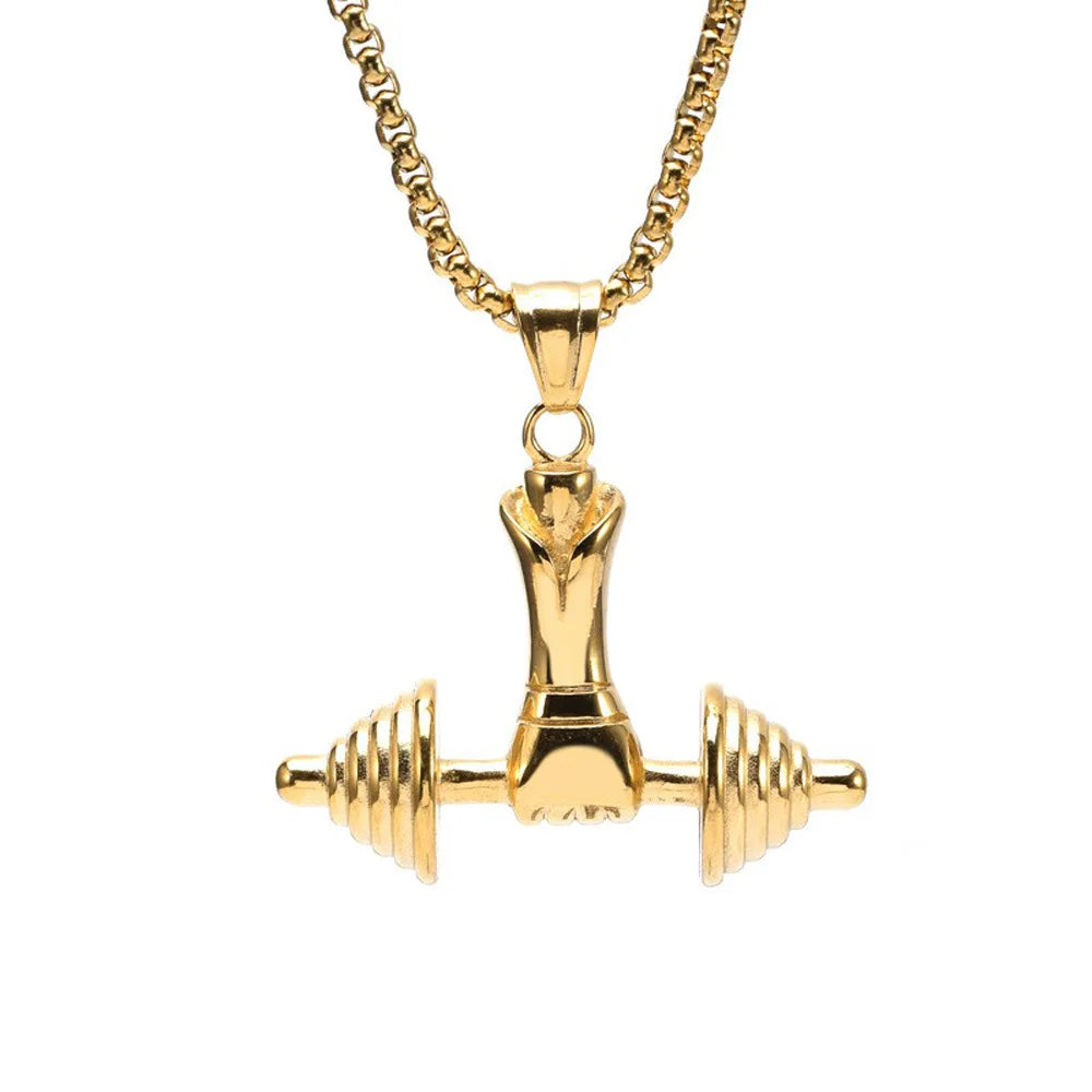 Fitness Dumbbell Pendant Necklace — Stainless Steel