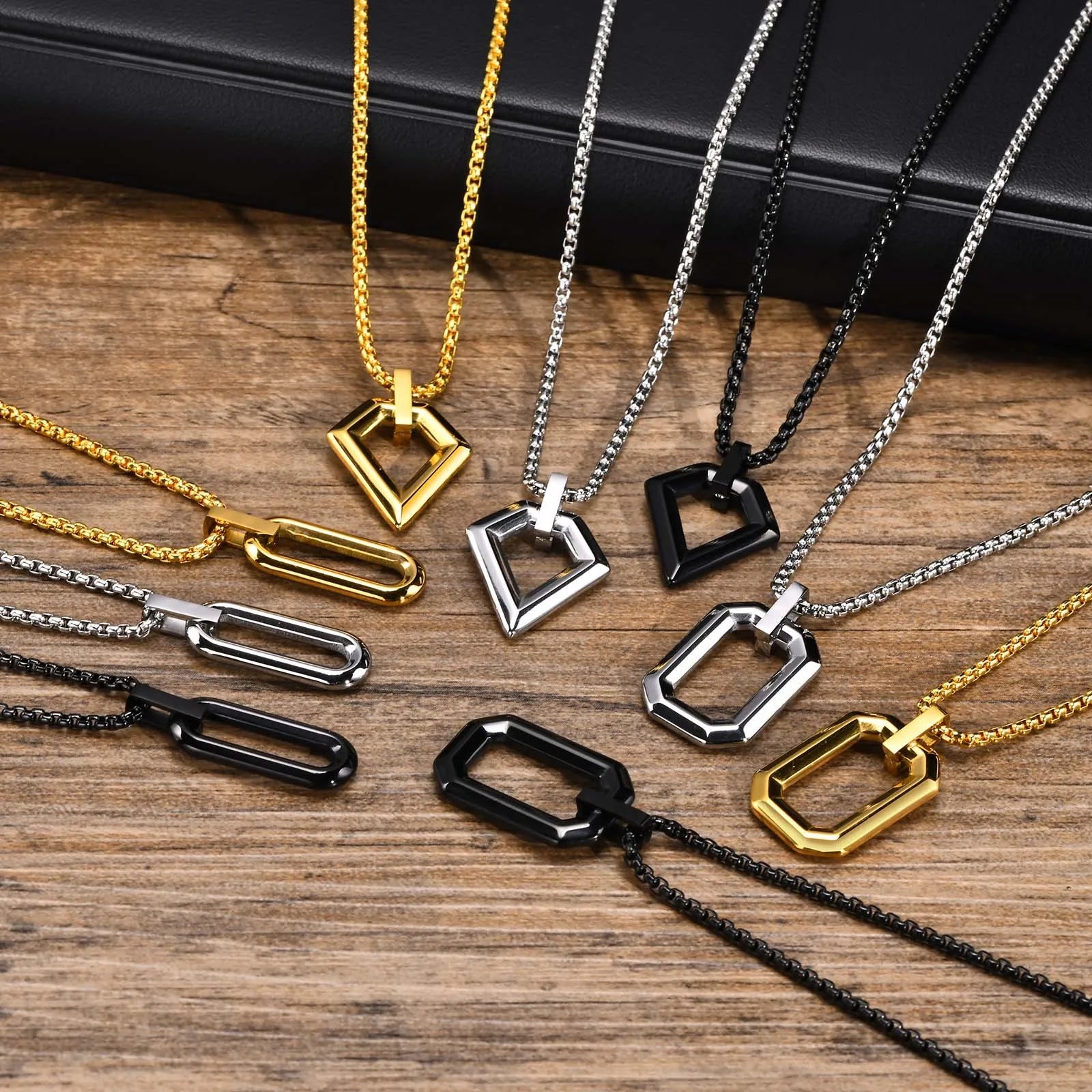 Hollow Geometric Square Pendant — Stainless