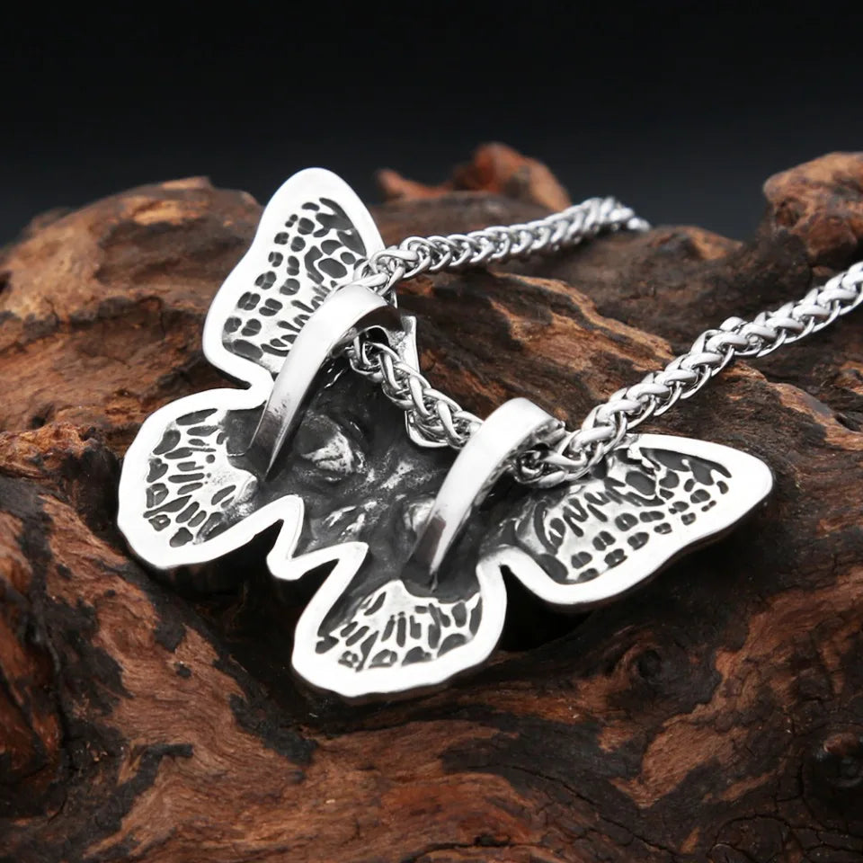 Butterfly Skull Pendant Necklace — Stainless Steel