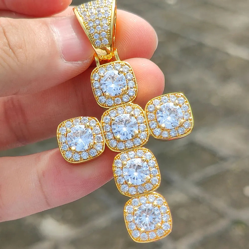 Iced Out Tennis Cross Pendant Necklace