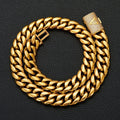 HHIOK Gold Plated Stainless Steel Cuban Chain Set Brass Zircon A Letter Diamond Clasp Men Hip Hop Miami Necklace