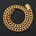 HHIOK Gold Plated Stainless Steel Cuban Chain Set Brass Zircon A Letter Diamond Clasp Men Hip Hop Miami Necklace