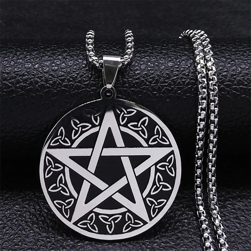 Witchcraft Celtic Witch Knot Pendant Necklace for Women Men Stainless Steel Slavic Protection Amulet Jewelry nudo de