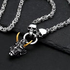 Gold Ox Horn Bodhi Demon Tooth Pendant Stainless Steel Double Skull Byzantine Necklace Hiphop Skull Demon Mask Necklace Gift