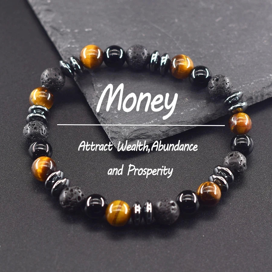 Classic Black Natural Labradorite Volcanic Stone Round Bead Bracelet Health Protection Wealth Luck Accessory Men 팔찌
