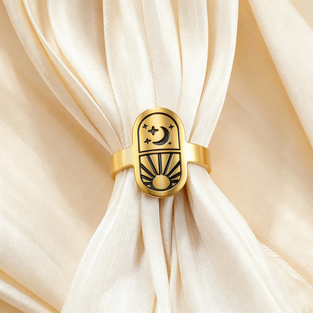 Sun Moon Star Adjustable Ring Vintage Celestial Tarot Signet Ring Stainless Steel Statement Open Ring Wiccan Spiritual