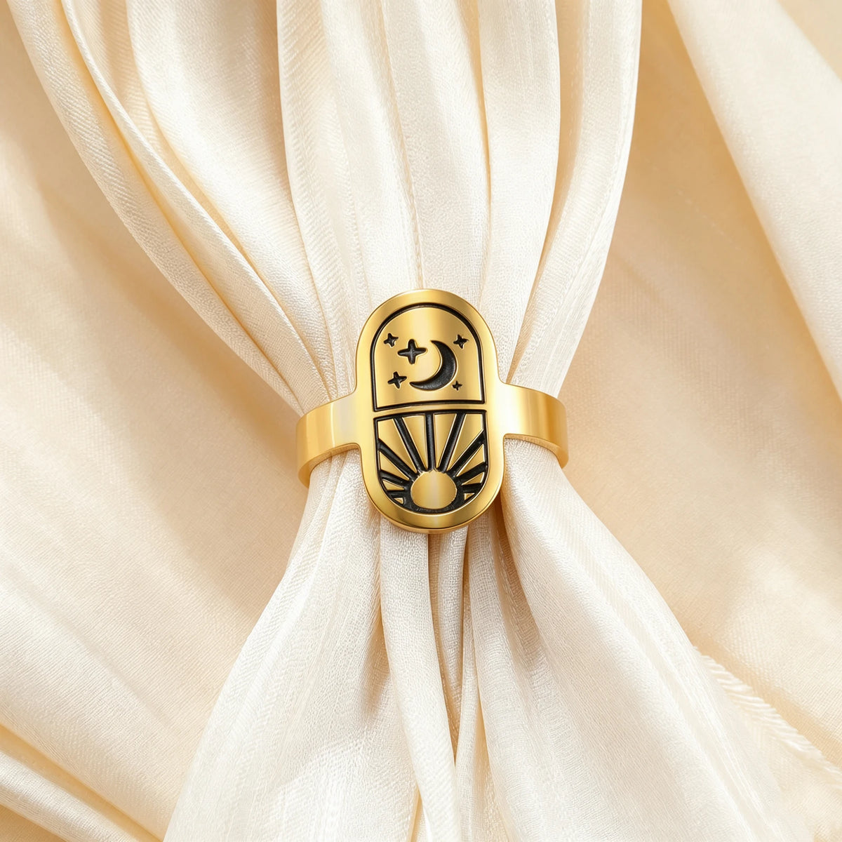 Sun Moon Star Adjustable Ring Vintage Celestial Tarot Signet Ring Stainless Steel Statement Open Ring Wiccan Spiritual