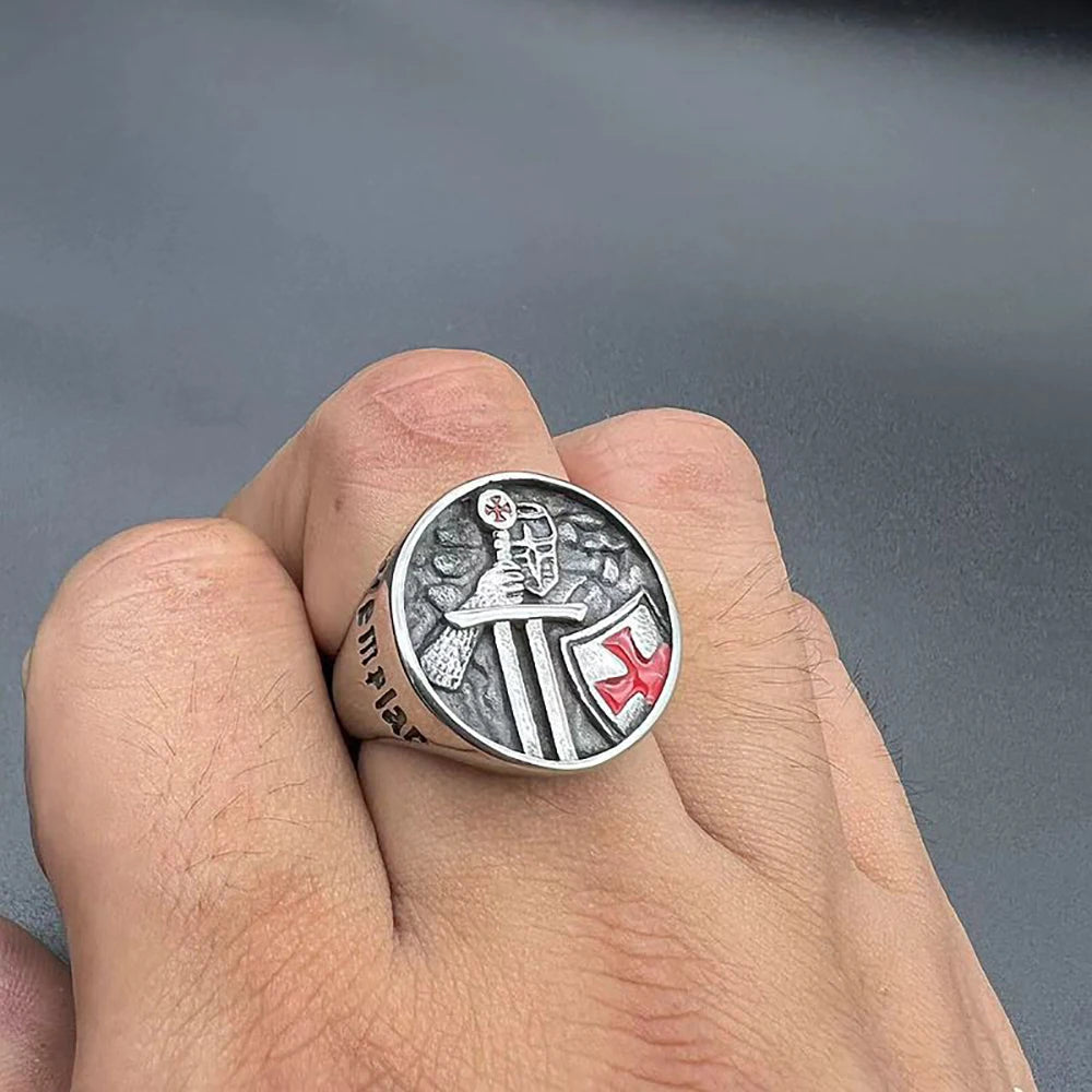 Knights Templar Crusader Shield Cross Ring — Stainless Steel