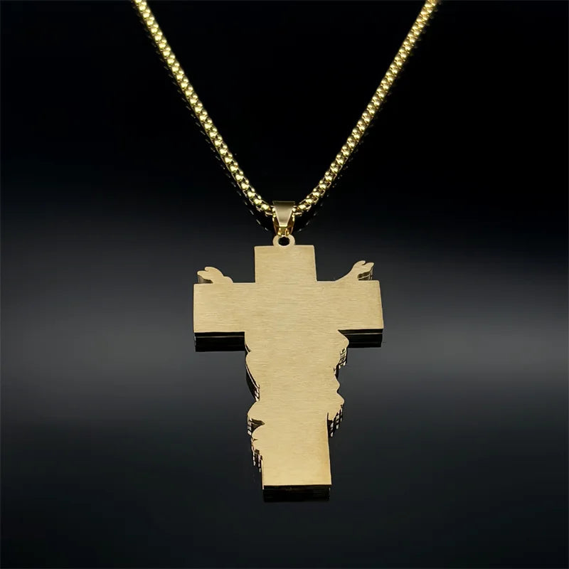 Christian Jesus Crucifix Cross Pendant Necklace — Stainless Steel