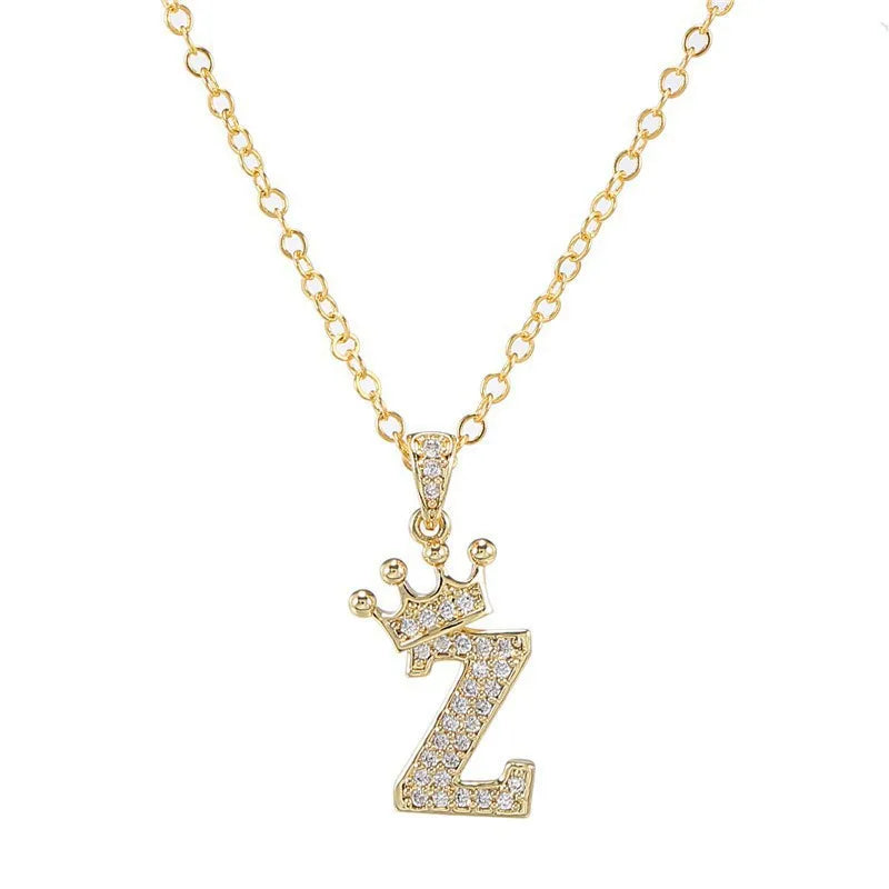 Crown Initial Letter Pendant Necklace — Copper