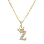 Crown Initial Letter Pendant Necklace — Copper