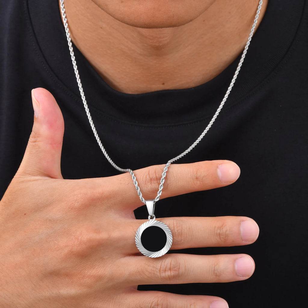 Punk Round Necklace for Men Boys,Embossing Radiation Sunburst Stainless Steel Necklace,Birthday Father Jewelry Gift