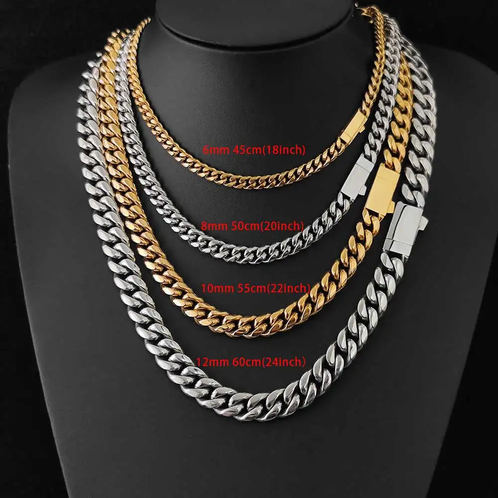 6mm 8mm 10mm 12mm Hip Hop Cuban Link Chain Necklace Fashion Jewelry Stainless Steel Chain For Men Gift Free Laser Name
