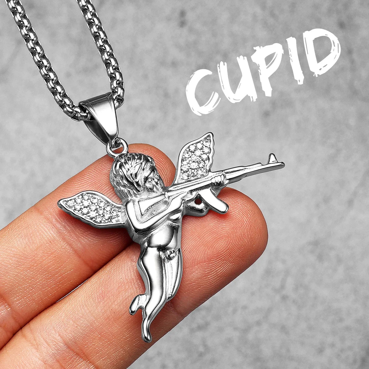 Angel AK47 Pendant Necklace — Stainless Steel