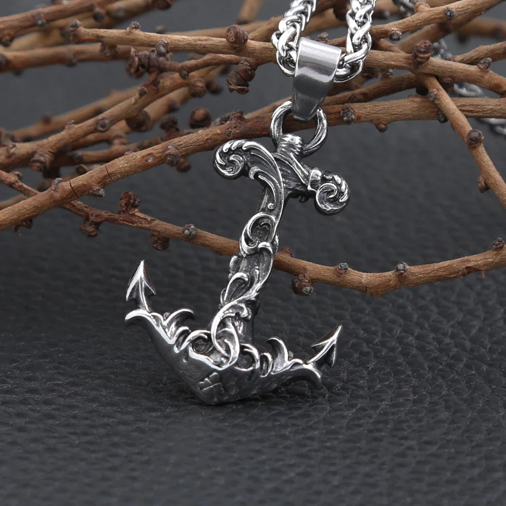 Anchor Compass Rudder Pendant — Stainless Steel