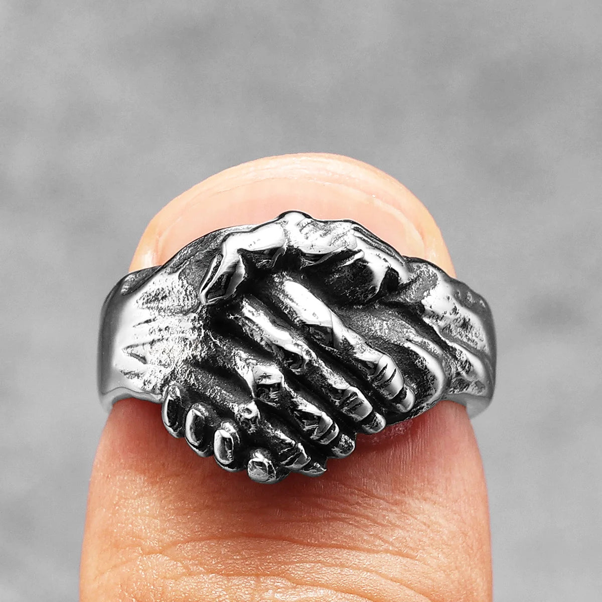 Handshake Deal Stainless Steel Men Rings Punk New In For Male Women Fashion Jewelry Creativity Gift