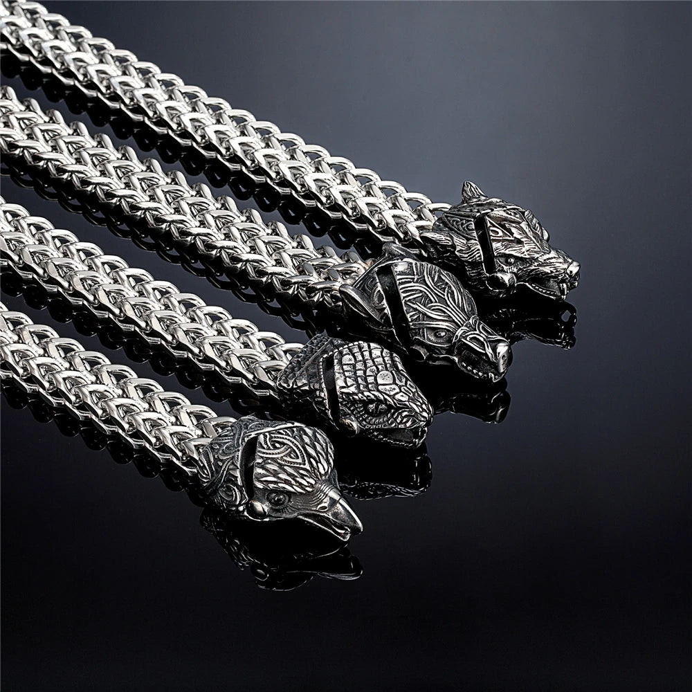 Retro Vikings Bear Norse Wolf Bracelets Men Punk Stainless Steel Mesh Chain Snake Eagle Animal Biker Wristband