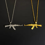 Personalized Diamond Studded AK47 Submachine Gun Pendant Necklace for Men, Fashionable Hip-hop Rock Party Necklace for Women