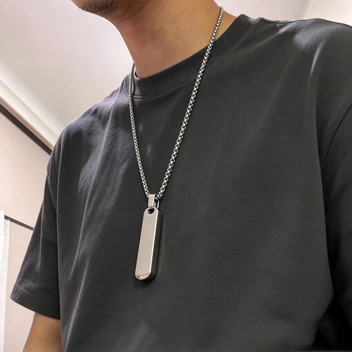 Minimalist Vertical Rectangle Bar Necklace — 316L Stainless Steel