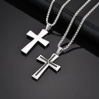 Vnox Cubic Zirconia Stone Centered Cross Necklaces for Men, Black Silver Color Stainless Steel Pendant,Religious Accessory Gift