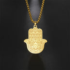 EUEAVAN Hamsa Hand Lotus Flower Pendant Necklace Stainless Steel Box Chain Fatima Yoga Hindu Necklaces Vintage Amulet Jewelry