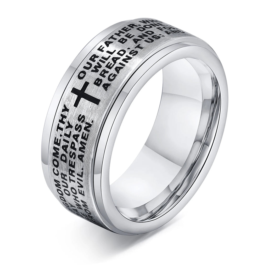 Vnox 8mm Spinner Cross Ring for Men, Bible Prayer Finger Band, Stress Release Stainless Steel Rotatable Ring, Faith