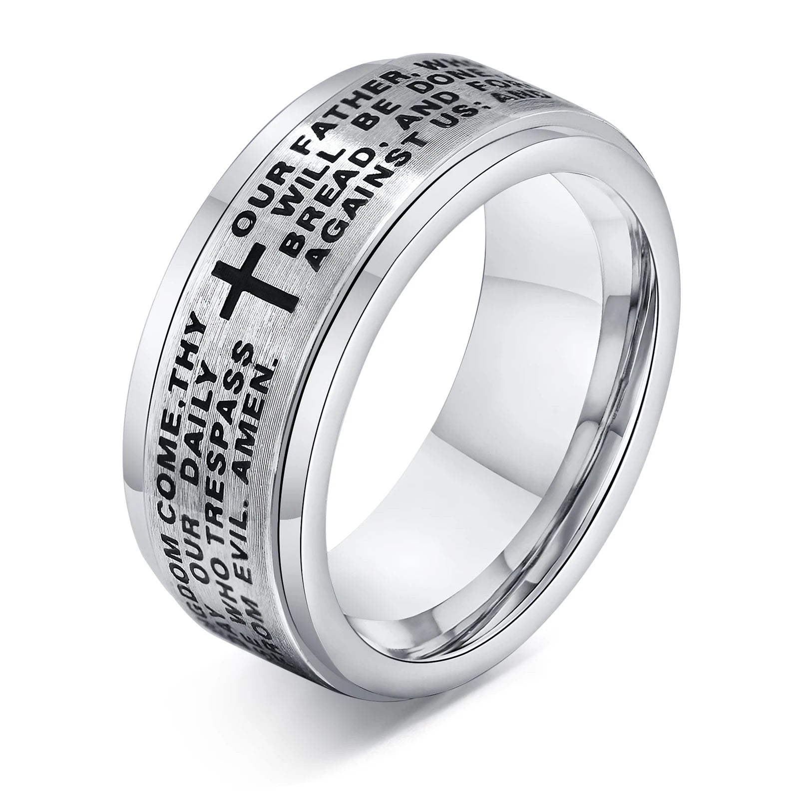 Vnox 8mm Spinner Cross Ring for Men, Bible Prayer Finger Band, Stress Release Stainless Steel Rotatable Ring, Faith
