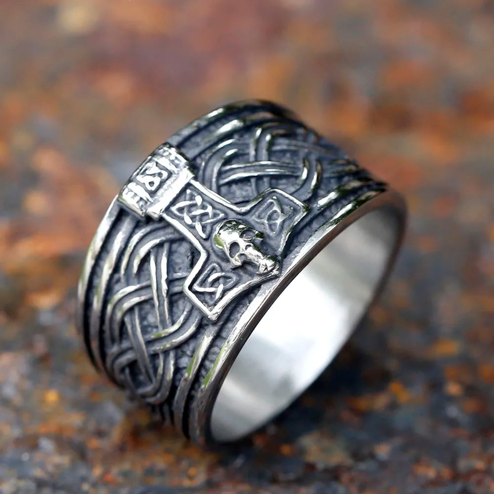 New Viking Amulet Nordic Mjolnir Thor's Hammer and Skull Ring For Men Women Stainless Steel Male Anel Gift Free Shipping