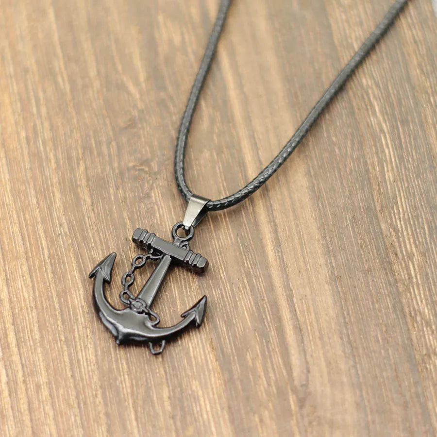 Marine Series Anchor Rudder Pendant Necklace Men Durable Wax Thread 24Inches Long Neck Jewelry Outdoor Surfing Beach