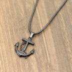 Marine Series Anchor Rudder Pendant Necklace Men Durable Wax Thread 24Inches Long Neck Jewelry Outdoor Surfing Beach