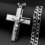 Jesus Cross Crucifix Pendant Necklace for Men Stainless Steel Gold Color Christian Spanish Lord's Prayer Figaro Chain