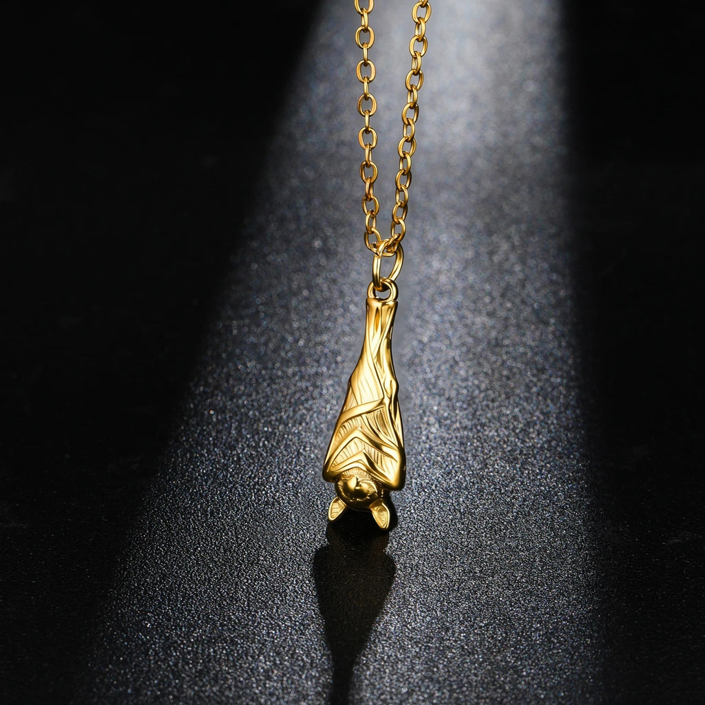 Teamer Inverted Sleeping Bat Pendant Necklace Stainless Steel Fashion For Women Men Gothic Vintage Jewelry Halloween