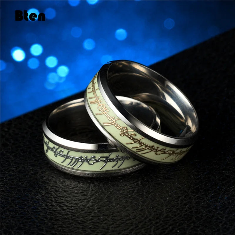 Bten Luminous Ring Black Fashion Man Minimalist Stainless Steel Ring Glowing Ring Couple In The Dark Jewelry Black