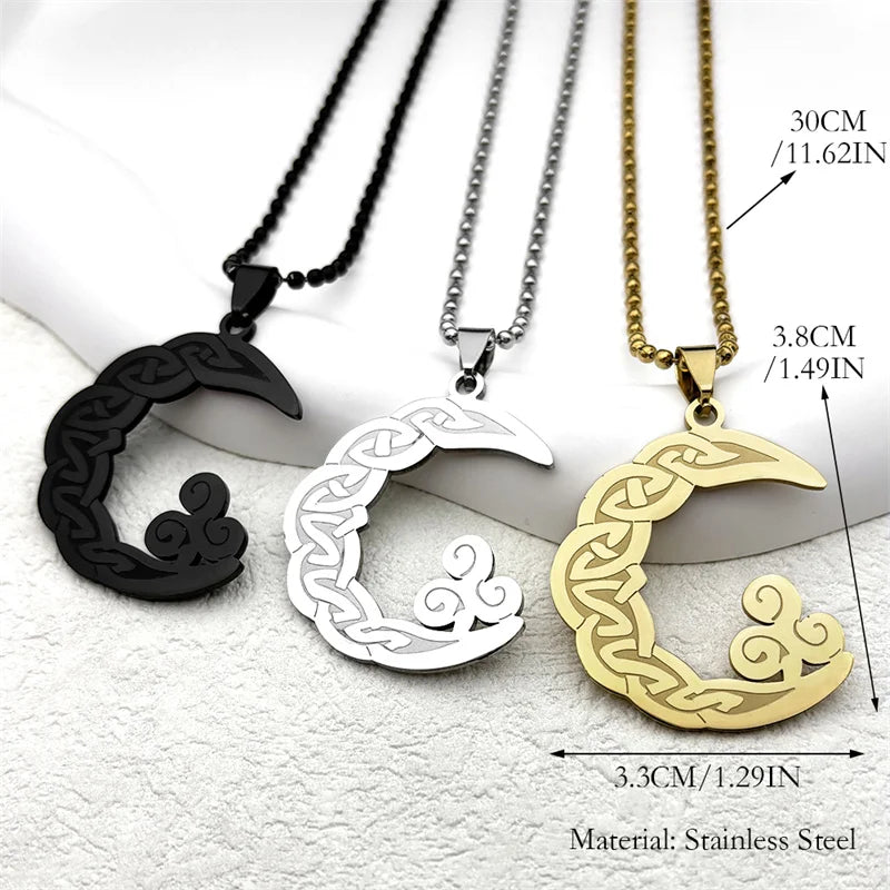 Celtic Knot Gold Pendant Vintage Crescent Moon