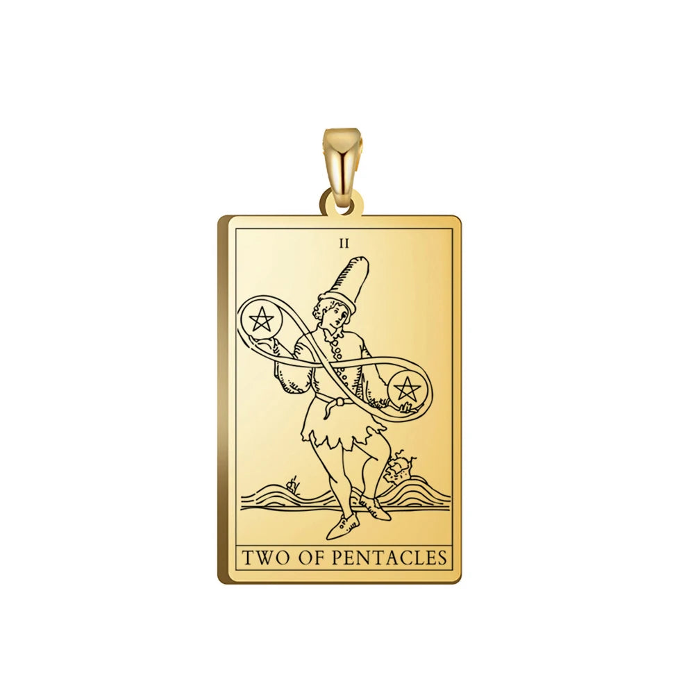 Dawapara Pentacles Tarot Card Pendant for Necklace Stainless Steel Golden Black Jewelry Accessories Charms Pendants